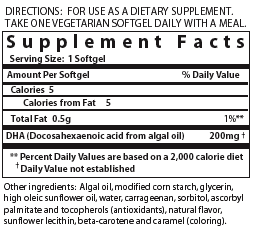 This algal oil label says to use 200 mg (DHA/EPA) per day