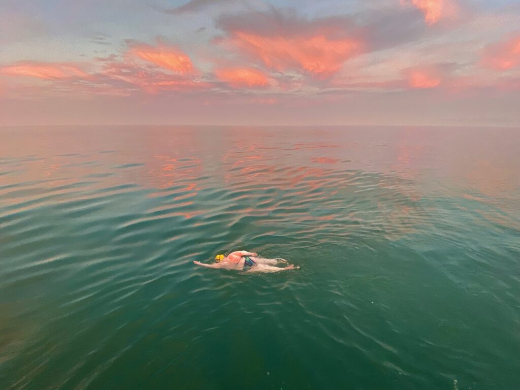 Jenn swimming the English Channel